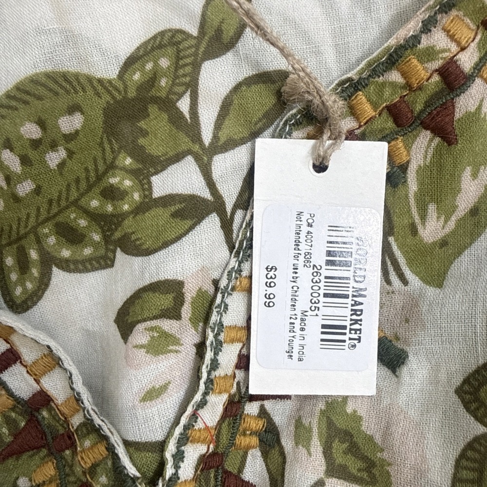 World Market Blouse Embroidered Green Floral 100% Cotton Women's Size L/XL New - Picture 6 of 15